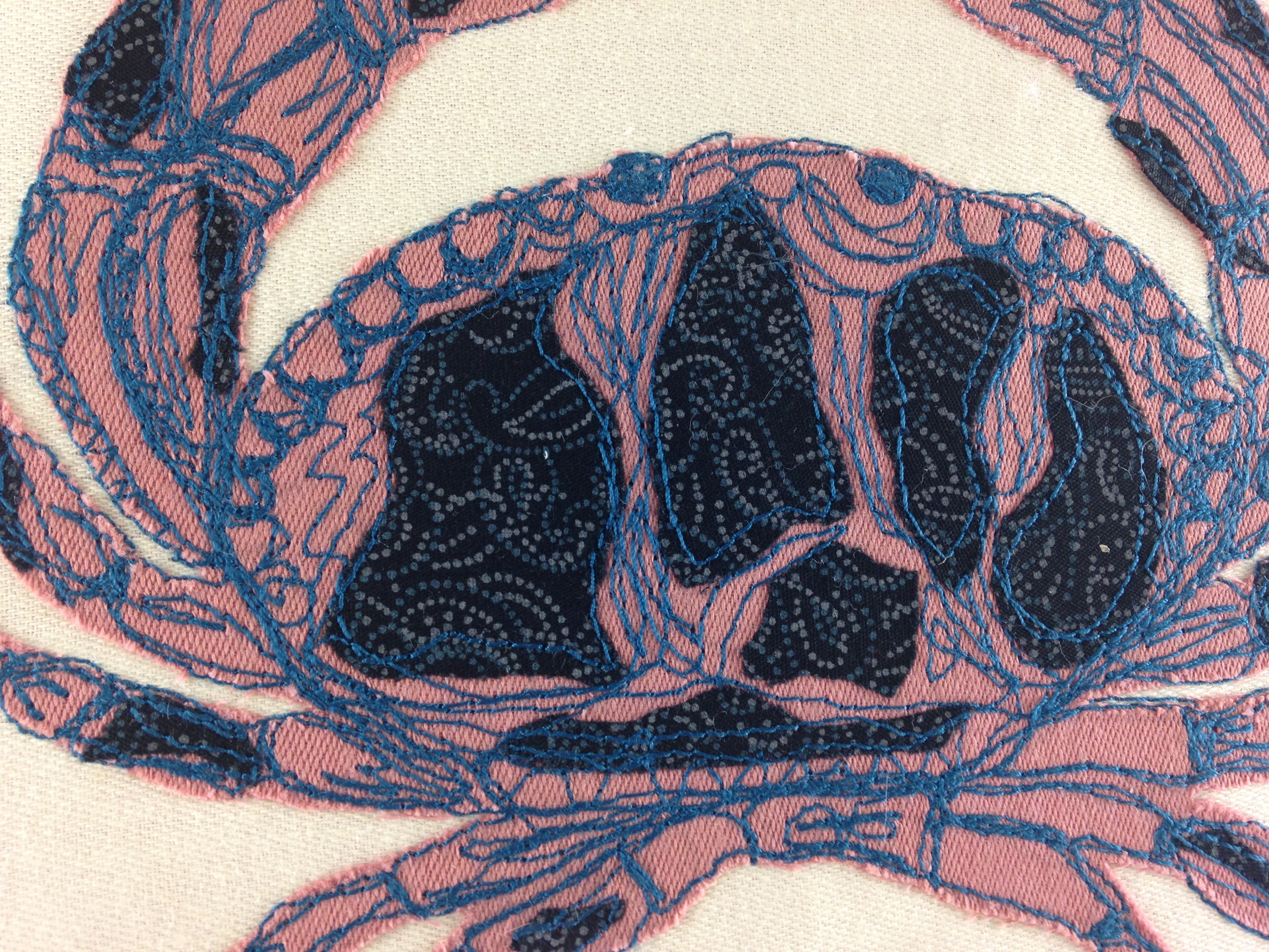 Dark Blue Dotty Crab - Freehand Machine Embroidery Hoop Art - Image 2