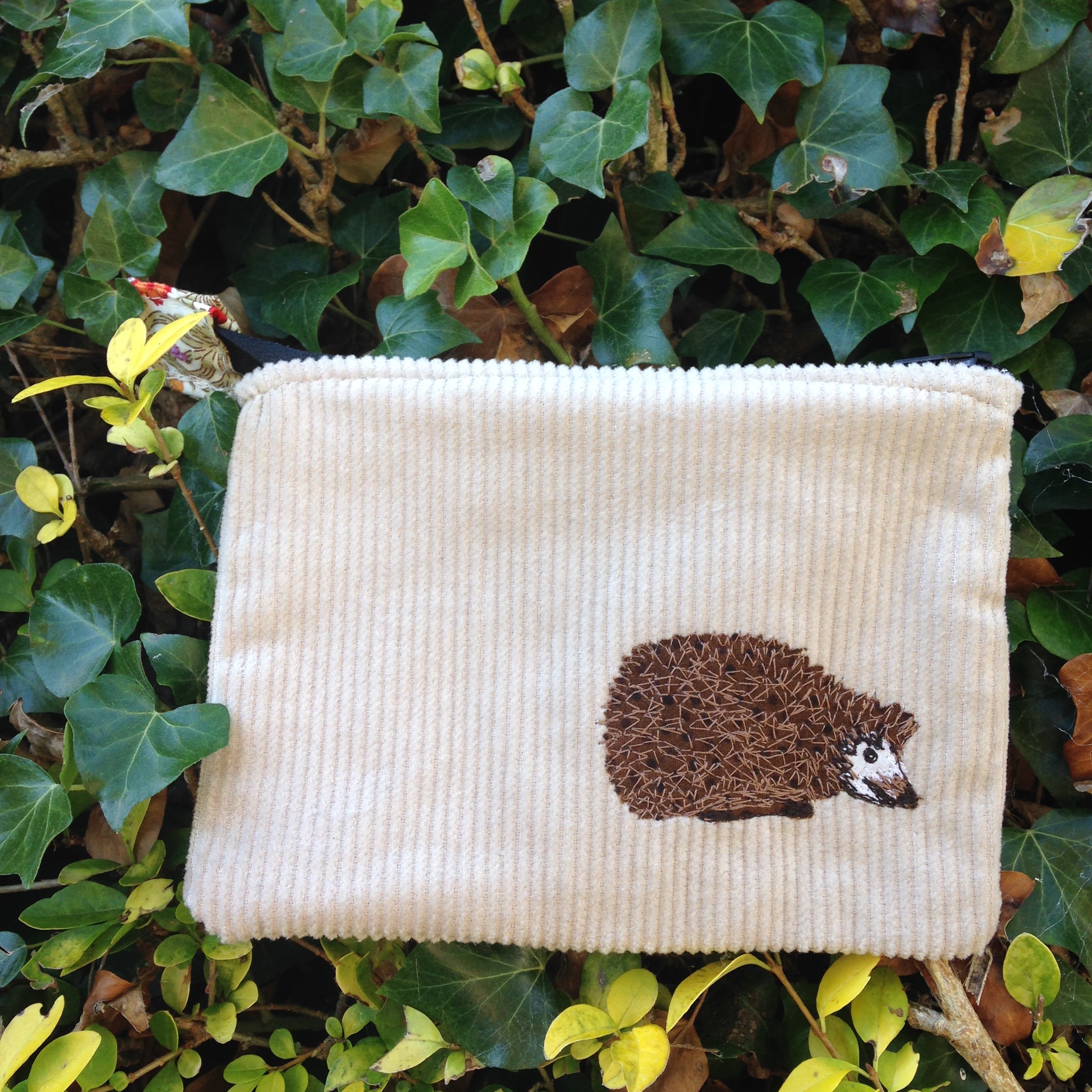 Small Cream Cord Hedgehog Pouch