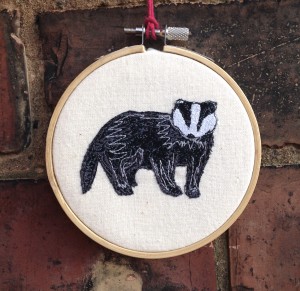 freehand machine embroidery, embroidery hoop, hipster, wall hanging, badger, art, love, nursery, wall hanging