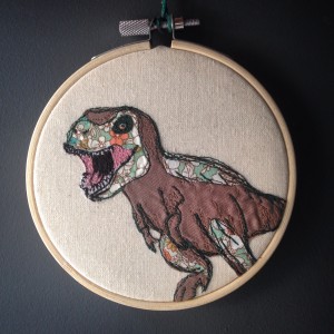 dinosaurs, embroidery, dinosaur embridery, textile art wall hanging, boys room, art for bedroom